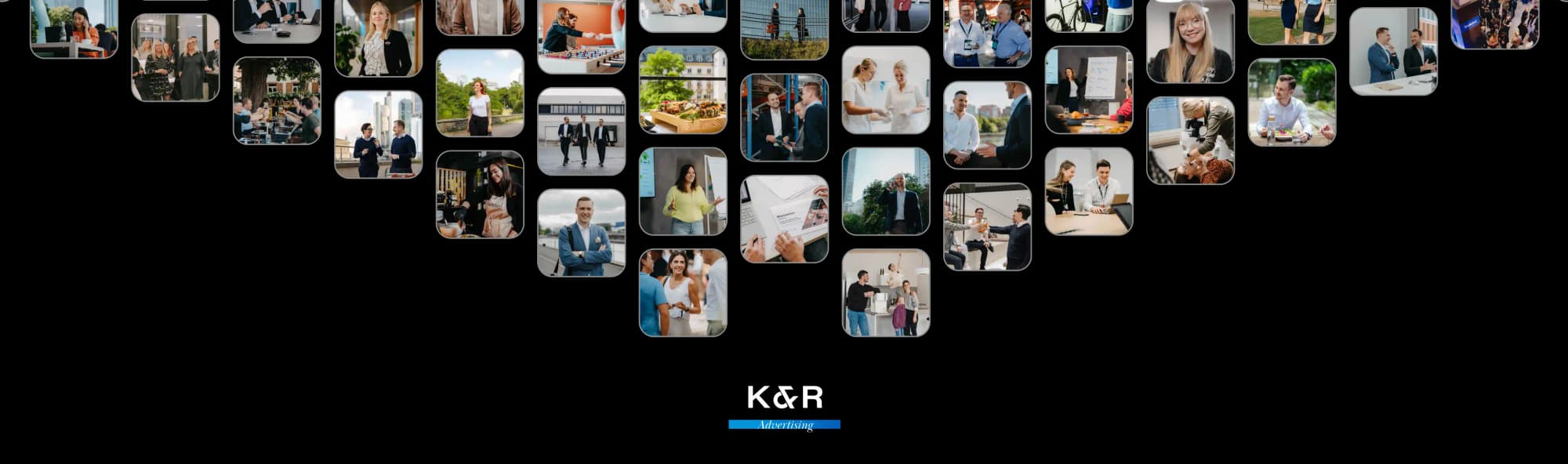 Collage: diverse professionals in various work and social situations