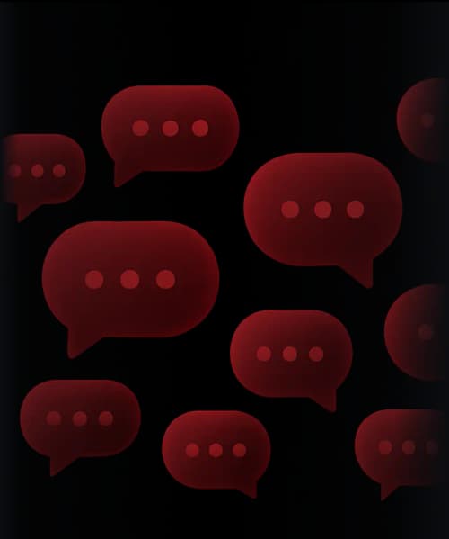 Red speech bubbles with ellipses on a dark background