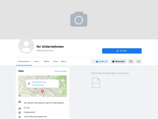 Facebook business page example: empty profile with no posts and no address