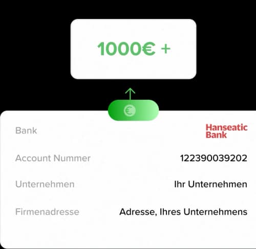 Bank transfer diagram with euro symbol and account details